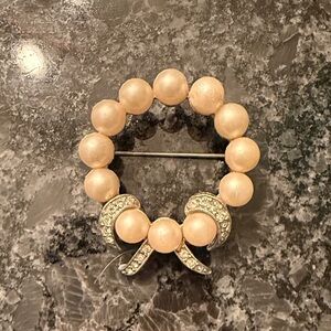 Vintage Richelieu Wreath Brooch- imitation pearl silver tone glass rhinestones